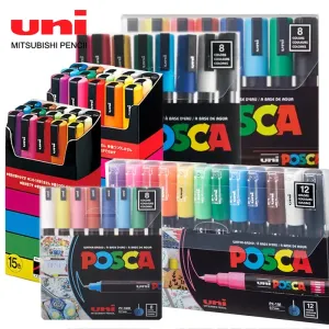 Markörer uni Posca akrylfärgmarkörpenna, PC5M/3M/1M/8K/17K 7/8/15/24/29/48 Färger Komplett full set målning Markeringsanteckning