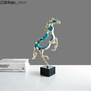 Other Home Decor Metal Animal Sculpture Hollow Out Golden Horse Gemstone Imitation Horse Statue Decorative Figurines Home Decoration Accessories Q240229