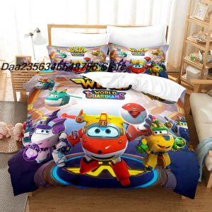 Set Super Wings sängkläder set singel tvilling full drottning king size säng set aldult barn sovrum duvetcover set 3d tryck anime lakan