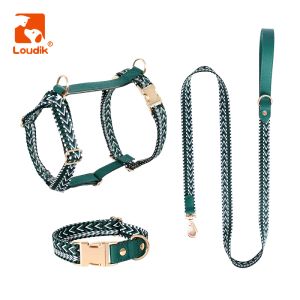 Harnesses Loudik ekose dokuma büyük köpek kablo demeti tasma tasma set lüks pu vegan deri orta büyük evcil ipuçları yürüme açık hava aksesuarları