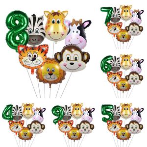 Neu 7 Teile/los Dschungel Safari Anzahl Luftballons Set Löwe Tiger Giraffe Tier Folie Ballon Für Geburtstag Party Dekorationen Wild One