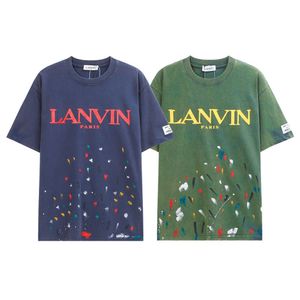 2024 Summer New Trendy Brand Lanvis Langfan Letter Speckled Ink Dot Print Loose Mens and Womens samma stil T-shirt