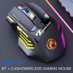 Myszy ładowały bezprzewodową mysz 2,4G Silent Gamer Gaming Mysz Ergonomiczna małona z podświetleniem RGB Myszy na laptop