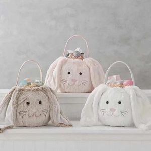 Borsa pasquale con orecchio lungo. Cesto festivo in morbido peluche con coniglietto pasquale. Simpatico secchiello con faccia di coniglio. Borsa per la spesa portatile all'aperto