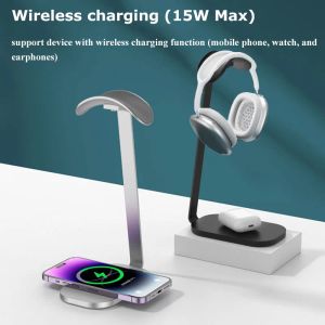 Tillbehör aluminiumlegering hörlurar stativ skrivbord 15w trådlös telefon laddning headset Holder Gaming hörlur Display hyllan antislip bas