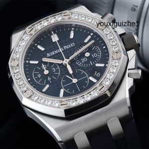 Relógio elegante Relógio de pulso AP Relógio de pulso Royal Oak 26231 Máquinas automáticas com nova face azul e diâmetro de calibre 37 mm A caixa de aço original com diamante incrustado