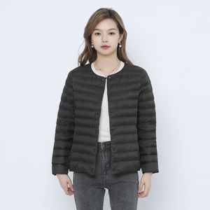 Trendige Damen-Samt-Volltonfarbe, Damen-Rundhalsausschnitt, V-Ausschnitt, minimalistische, langärmlige Daunenjacke, übergroße Jacke