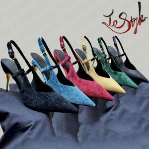 Obcasy slingback designerskie sandały g buty wysokie 10,5 cm pompa imprezowa dla kobiet spiczaste palce u stóp kostki Stiletto Priscilla sukienki zamsz aksamitne czarne rozmiar 35-41 EUR