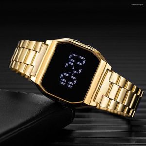 Relógios de pulso de luxo relógios digitais para mulheres eletrônico led relógio de pulso de aço inoxidável pulseira moda rosa ouro senhoras clock211h