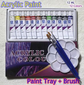 Conjunto de tubos de tintas acrílicas, ferramenta de desenho para pintura de unhas, 12ml, 12 cores para pincel e pintura, bandeja 8985553