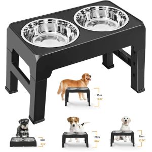 Feeders Dog Bowls Double Adjustable Elevated Feeder Pet Feeding Raise Stainless Steel Cat Food Water Bowls with Stand Lift Dining Tabel