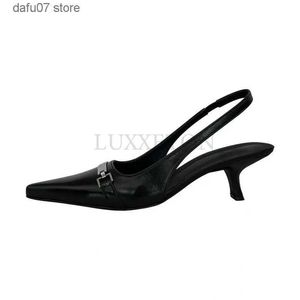 Туфли с металлическим декором, неглубокие сандалии на низком каблуке с острым носком, туфли-лодочки на высоком каблуке-шпильке, кожаные женские туфли Zapatos MujerH24229