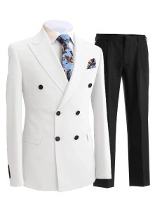 Suits 2 Pieces Gentleman Double Breasted Peak Lapel Blazer Mens Suit with Pants Formal White Beige Jacket For Wedding Groom Tuxedos