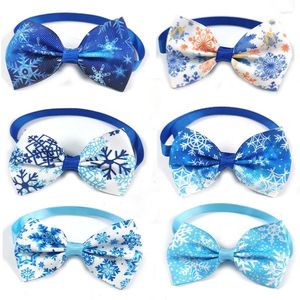 Dog Apparel 10pcs Snowflake Pet Bow Tie Adjustable Collars Winter Style Ties For Small Middle Puppy Neckties Blue Bows