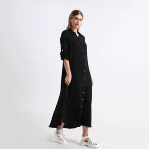Casual Dresses AP 2024 Spring And Summer Women Muslin Shirt Dress Lady Cotton Side Slits Sleeve Length Can Be Adjusted