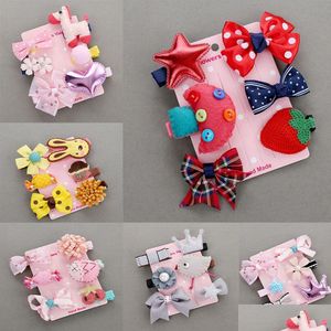 Hårtillbehör 6st/Set Hairpin New Children Barn Clip Bow Flower Mini Barrettes Star Girls Headwear Wholesale Drop Delivery Baby, M DHGIB