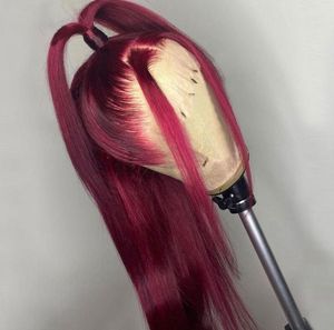 Perücke 26inch 180densität Lang gerade Wein rote Farbe Spitze Vorderperücke für Frauen mit Baby Haar Hitzefestes Haar natürlicher Haaransatz6388826