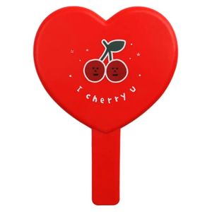 TSHOU195 Lovely Vintage Heart-Shaped Red Handheld Mirror Cartoon Cherry Printed Compact Travel Cosmetic Makeup Tool with Handle 240601