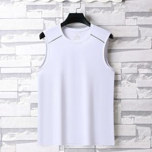 2024 Sommar Ny is Silk Snabbtorkande herrtank Top Leisure Sports Fitness Thin Sleeveless Kam Shoulder Scarless Sweatshirt