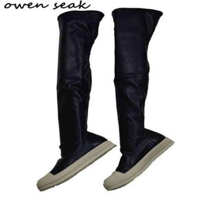 Owen Seak Women Shoes Over Knee High Boots 고급 트레이너 겨울 캐주얼 브랜드 스노우 스프링 플랫 신발 검은 큰 크기 부츠 Y220818895739