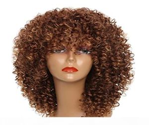 Peruca encaracolada com franja bang para mulheres negras Cabelos brasileiros curtos 12 polegadas de cabelo africano marrom com limite de peruca 150 densidade4378995