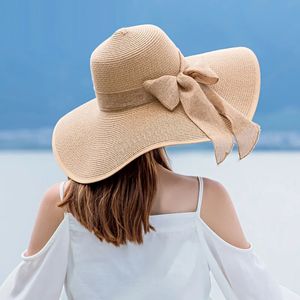 Lady Wide Brim Sun Cap Female Fashion Outside Sun Hat Women Vintage X Large Brim Boater Hat Wheat Straw Beach Hat B-7989 240601