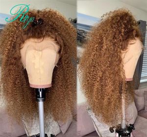 Light brown kinky Curly synthetic Lace Front Wig 180Density Glueless Part Preplucked Brazilian Wigs Bleached Knots For Women8237334