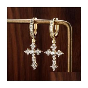 Dangle & Chandelier Cross Earrings For Women Iced Out Cubic Zirconia Jewelry Hip Hop Simple Fashion Diamond Earring Party Gift Drop D Dhj7C