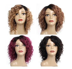 Kisshair deep wave human hair wig Natural color Honey blonde Medium brown Burgundy machine made wigs 10 inch Brazilian Indian huma5342411