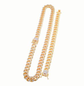 13mm Iced Out Cuban Necklace Chain Hip hop Jewelry Choker Gold Silver Color Rhinestone CZ Clasp for Mens Rapper Necklaces Bracelet7601407