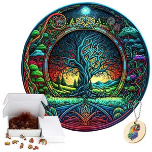 Pussel Earth Tree Unique Wood Animal Puzzles for Children Education Toy Adults Puzzles Games Wood Jigsaw Diy Puzzle Crafts Gift G240529