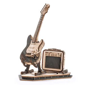 3D -pussel Robotime Rokr Electric Guitar 3D Träpussel Barnen och vuxenmontering Kreativ leksaksblock Set Christmas Gift G240529