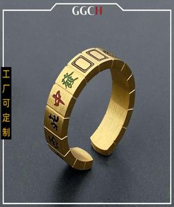 Thirteen Yao mahjong creative fashion titanium steel open ring men039s and women039s trend personality versatile Ring Jewelr8925248