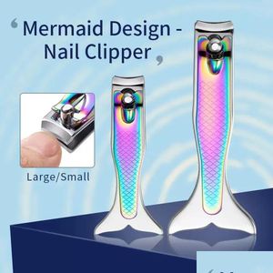 Nail Clippers Fashion Rainbow Color Mermaid Shape Clipper Stainless Steel Finger Toe Nails Cutter Scissors Nippers Plier Manicure Pedi Otvj5