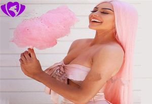 Högtemperaturfiber Syntetisk spets Front Wig Perruque Frontal Full Pink Color Cosplay Wig Långt för kvinnor2992674