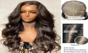 Koronkowe peruki luffyhair falowe ludzkie włosy z dziecięcym wchylającym się 5x5 Silk Base 150 Brazylijska Fałszywna skóra głowy Front32301627985386