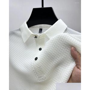 Mens Polos S High-End Ice Silk Elastic Shirt Summer T-Shirt Trend Breattable Clothing Business Kort ärm Luxury Top Drop Delivery A DHBN3