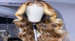 Koronkowe peruki miodowe blondynki fala ludzkie dla czarnych kobiet podkreśla luźne przednią perukę Brazylian5776633