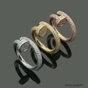 مصمم نسائي خاتم أزياء كاملة من الحجارة الماسية الحب حلقة الذهب حلقات الأظافر المجوهرات