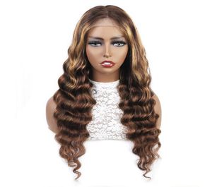 Ishow 840inch Brazilian Highlight 13x4 Transparent Lace Front Wig Peruvian Body Loose Deep Straight Curly 427 Brown Color Human 8081077