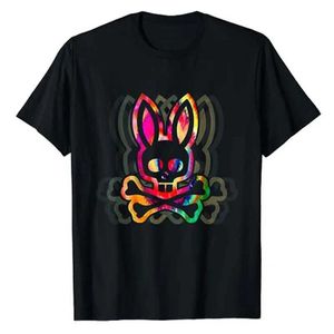 Męskie koszulki Rainbow Rabbit krawat szkielet i krzyżowa koszulka kreskówka Prezent Rabbit Lover Graphic T-Shirt Modna moda z krótkim rękawem T240531