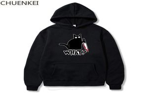 Black Cat What Murderous Cat Knife Women Hoodies roliga djur långärmad halloween överdimensionerade femme kvinnor hoodies tröja 10147409481