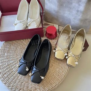 Designer Shoes Luxury Ballet Flats Bowknot MaryJane Shoes Fashion Womens Genuine Leather Sandal Sexy Square Toes Flats Spring Fall Party Walking Ballet Flats
