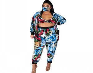 4xl 5xl Plus Size 4 -Stück Outfits Frauen Halfer -BH -Jacke und Hosen Set Herbst Winter Fashion Dashiki Print Ice Lady Set x09231559845