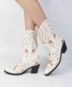 Cowgirl Boots For Women Pointed Toe Embriodery Mid Calf Boots Vintage Pull On Western Ankle Ridding Boots Autumn Shoes Y22071842894764807