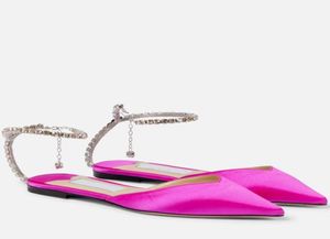 Perfect Brand Women Saeda Sandals Shoes Crystal Chain Straps Lady Flat Glitter Luxury Point Toe Party Wedding Footwear EU35433188545