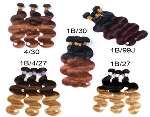 Cabelo de cor ombre 3 Pacotes brasileiros peruanos peruanos Virgem Virgem Humano Teca Body Wave Wave ombre colorido Pacotes de cabelo de cabelo 129223922