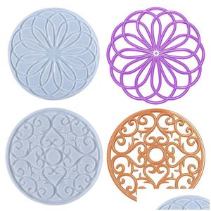 Mögel Sile Harts Large Flower Tray Mold Pot Holder Coaster Epoxy Casting For DIY Home Decoration Drop Delivery Jewel Tools Equipment DHFW4