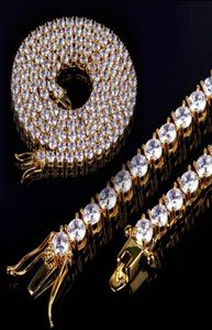 Unisex 18k Real Gold White Round CZ Zircon Hip Hop Tennis Chain Necklace 2534mm Full Diamond Miami Rock Choker Jewelry Gifts WH7811442