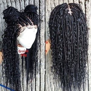 Moda 13x4 trançada perucas encaracoladas renda sintética Peruca frontal de barra de barra de trança para mulheres negras Torção frontal Sigiled Wig para African W HPRS